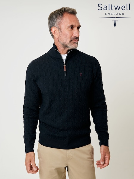 Saltwell Mock T-Shirt Quarter Zip Cable Knit Jumper (W07695) | 322 QAR