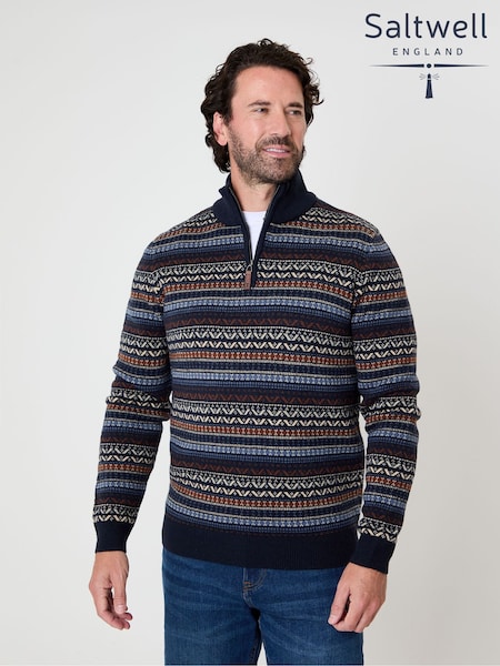 Saltwell Blue Fairisle Quarter Zip Knitted Jumper (W07702) | €77