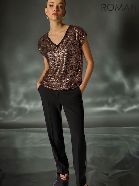 Metalizado - Roman Sequin V-Neck Stretch Tunic Top (W07723) | 80 €