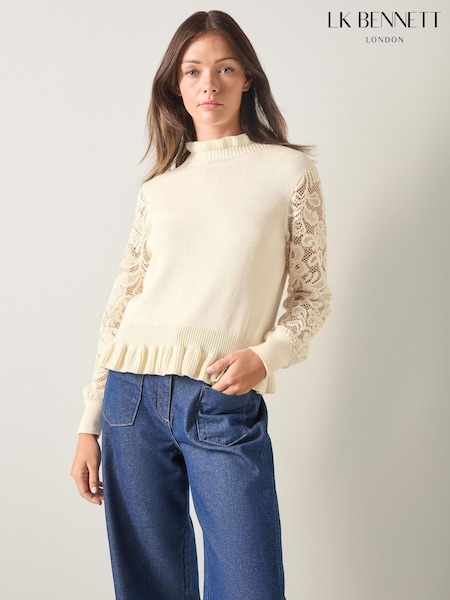 LK Bennett Lkb Viv Ecru Mesh Knitted Jumper (W07820) | ‏572 ر.ق.