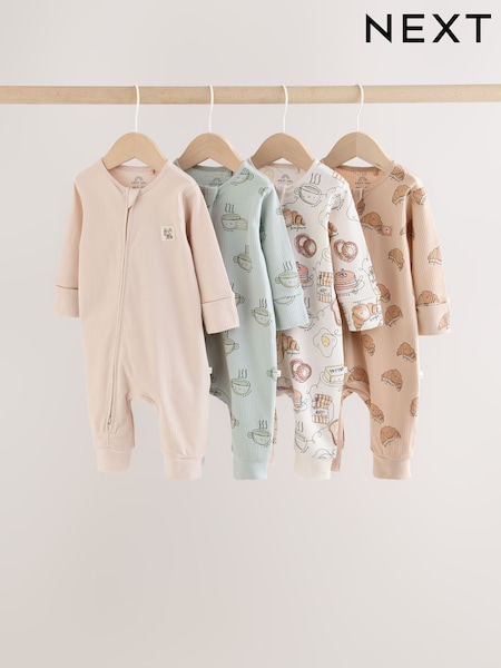 Neutral Brunch - Two Way Zip Baby Sleepsuits 4 Pack (0mths-3yrs)