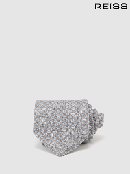 Reiss Brown / Soft Blue Fiore Silk Micro-Floral Medallion Tie (W08793) | AZN 201