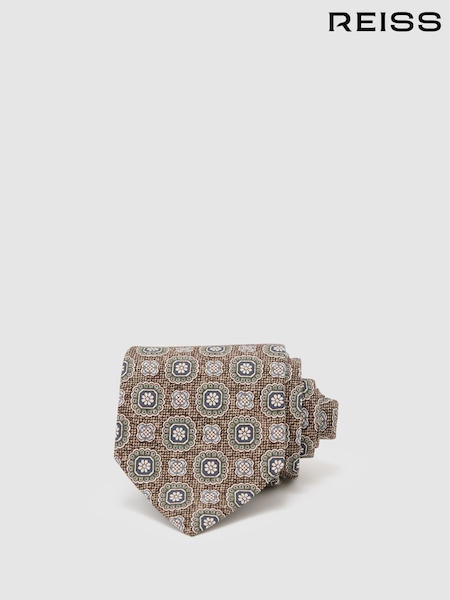 Reiss Dark Brown Alessio Silk Floral-Medallion Print Tie (W08830) | LEI 561