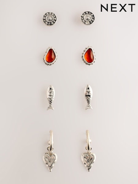 Burnished Silver Toned - Boho Earring 4 Pack