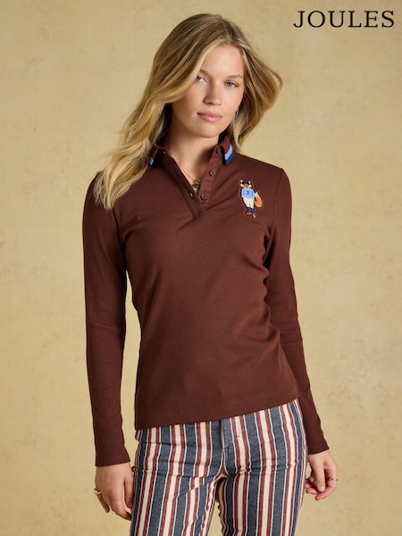 Chocolate Brown Jonty Fox - Fairfield – geripptes Langarm-Jersey-Oberteil mit Kragen