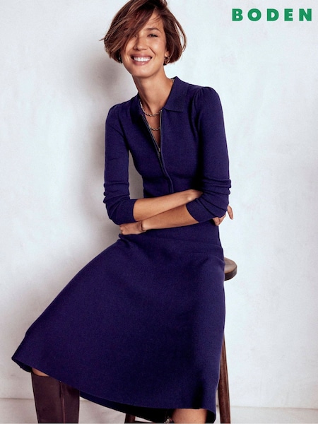 Boden Blue Fiona Zip Front Knitted Dress (W10231) | €221