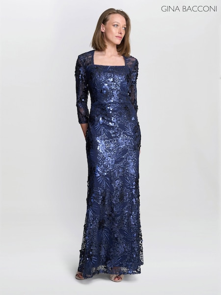 Gina Bacconi Blue Kirsty Sequin Lace Maxi Dress (W10283) | €447