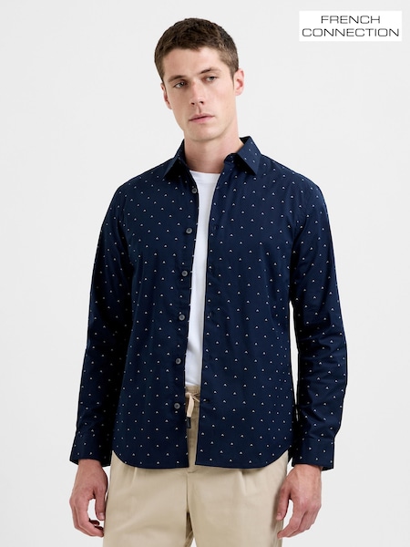 French Connection Cotton Blend Geometric Line Print Long Sleeve Button-Up Shirt (W10306) | 71 €