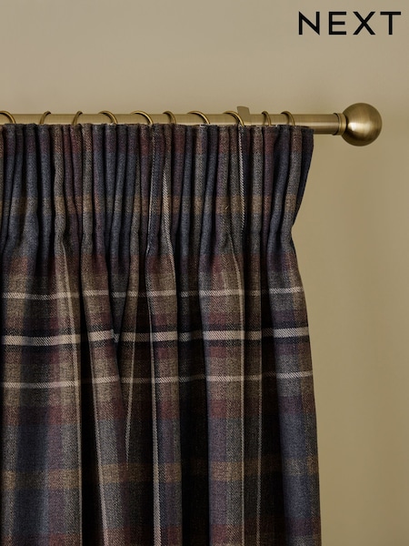 Heritage Brushed Check Pencil Pleat Lined Curtains