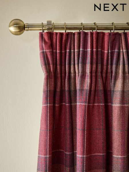 Brushed Check Pencil Pleat Lined Curtains