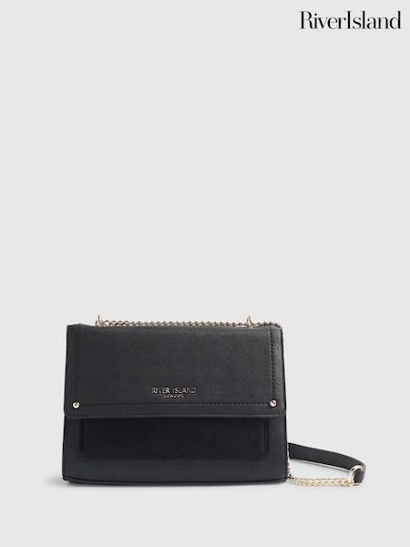River Island Black Monogram Pocket Front Shoulder Bag (W10499) | AED245