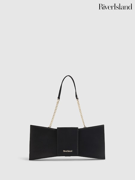 River Island Black Satin Bow Clutch (W10539) | €45
