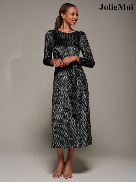 Jolie Moi Long Sleeve Velvet Tie Detail Midi Dress (W10583) | 110 €