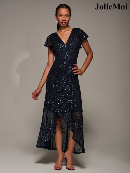 Jolie Moi Frill Short Sleeve Sequin Maxi Dress (W10584) | 134 €