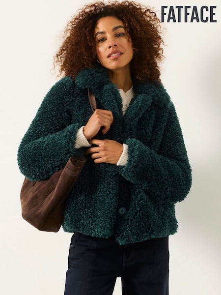 Teal Blue - Fatface Short Faux Fur Jacket