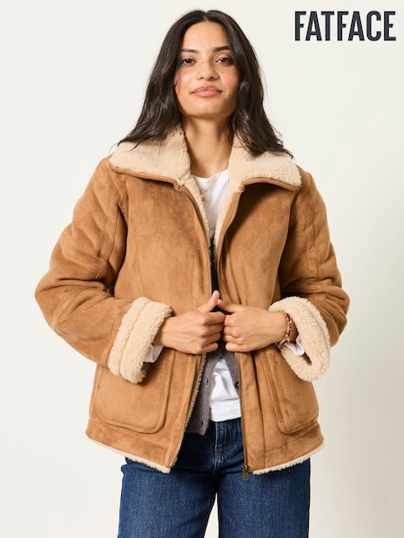 Tan Brown - Fatface Shearling Jacket