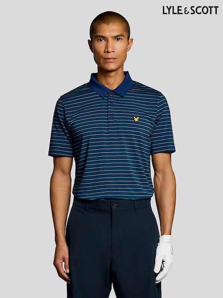 Lyle & Scott White Golf Striped Polo (W10652) | KWD30