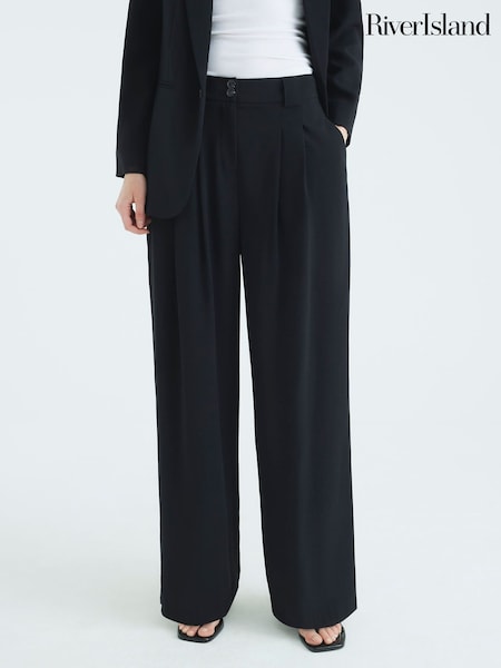 River Island Black Tailored Wide Leg Trousers (W10756) | €51