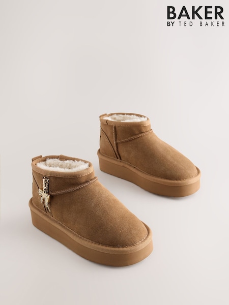 بني - Baker By Ted Baker Water Repellent Cosy Suede Boots