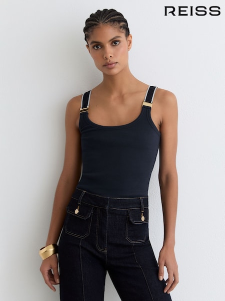 Reiss Navy/White Vinnie Stretch-Cotton Hardware-Detail Vest (W10813) | €65