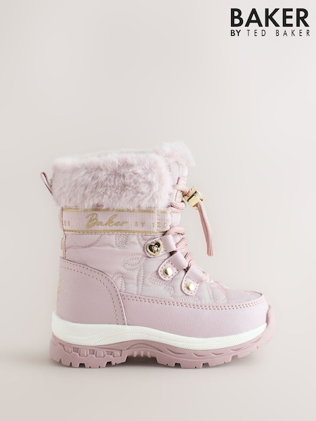 Pink - Baker By Ted Baker Quilted Nylon Bow Snow Boots