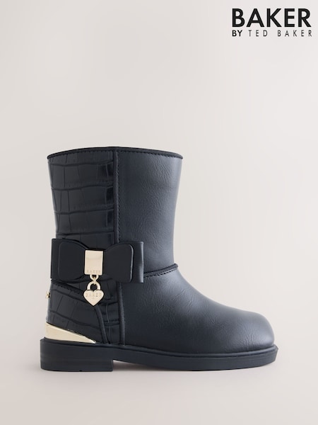 Black - Baker By Ted Baker Bow Black Boots With Croc Effect
