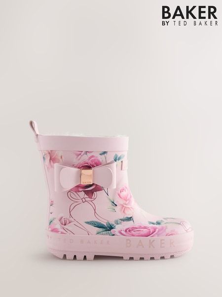 Pink Floral - Baker By Ted Baker Faux Fur Lined Welly Boots With Bow