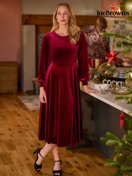 Joe Browns Red Stretchy Velvet Midi Dress (W10987) | 297 QAR