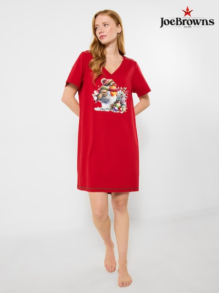 Joe Browns Red Festive Robin Jersey Nightie (W11011) | €40