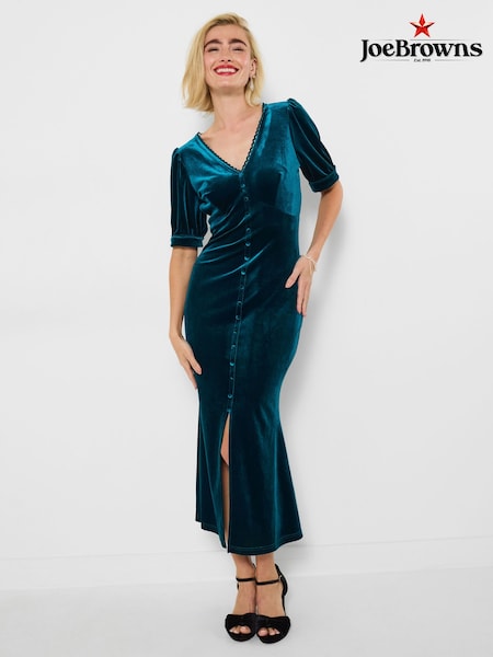 Joe Browns Blue V-Neck Stretchy Velour Dress (W11023) | €92