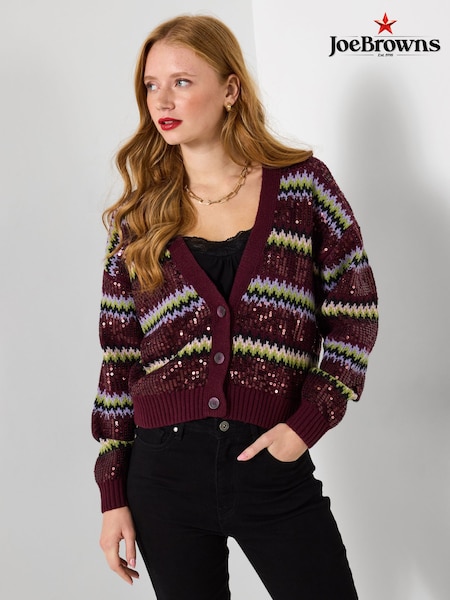Joe Browns Red Sequin Oversized Cardigan (W11059) | AED349