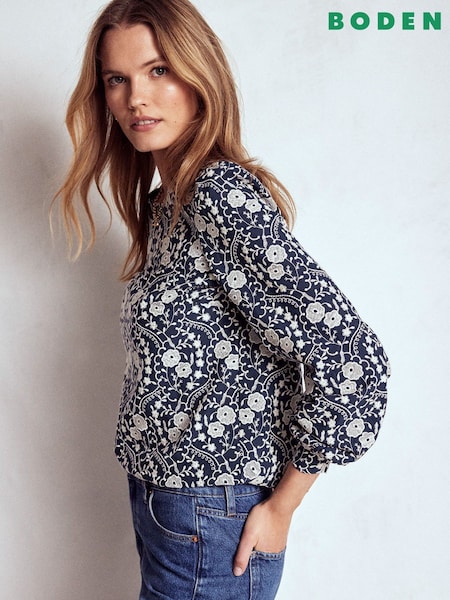Boden Blue Embroidered Cotton Top (W11115) | €113