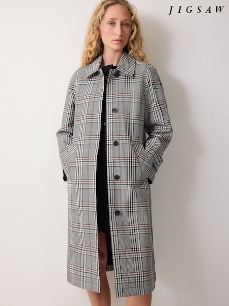 Jigsaw Grey Bonded  Cotton Check Coat (W11206) | €434