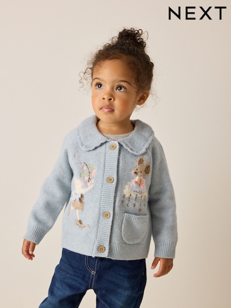 Blue - Rabbit And Mouse Collar Cardigan (3mths-7yrs)