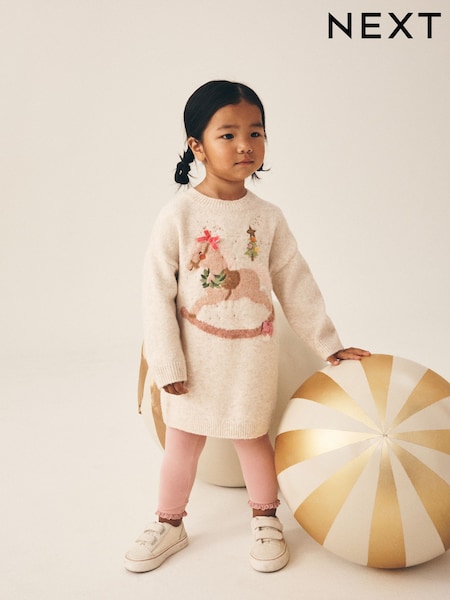 Ecru Rocking Horse - Knitted Jumper Dress (3mths-7yrs)
