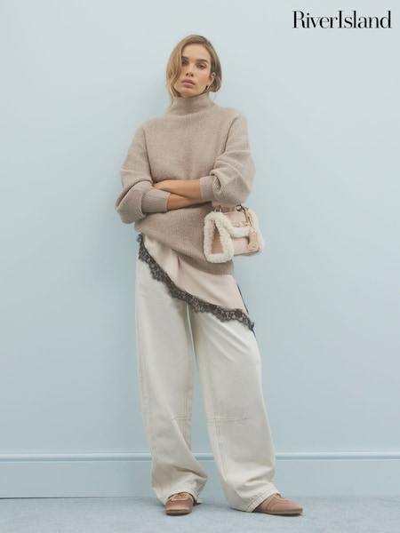 River Island Brown Funnel Neck Jumper (W11278) | 255 QAR