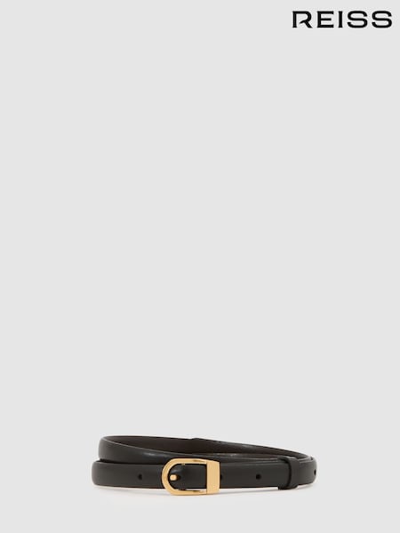 Reiss Black Mila Leather Mini-Buckle Belt (W11308) | AED346