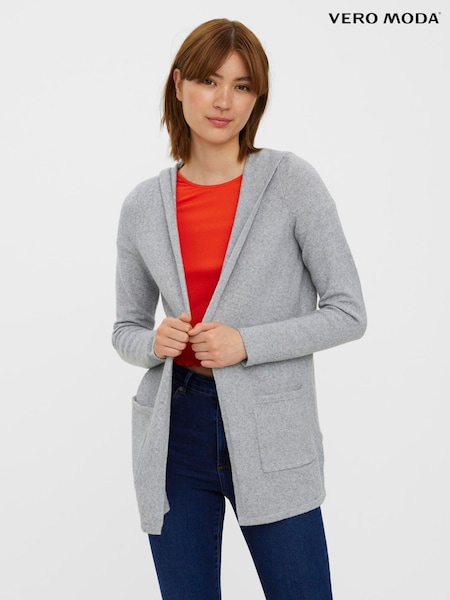 VERO MODA Grey Longline Hooded Knitted Cardigan (W11389) | €48