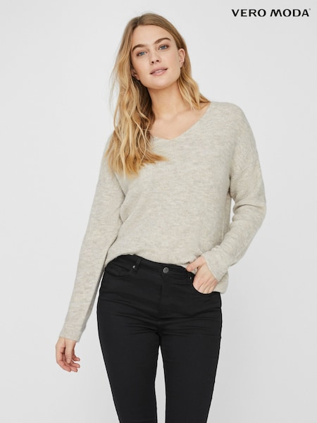 VERO MODA Cream Soft Touch V-Neck Knitted Jumper (W11394) | €35