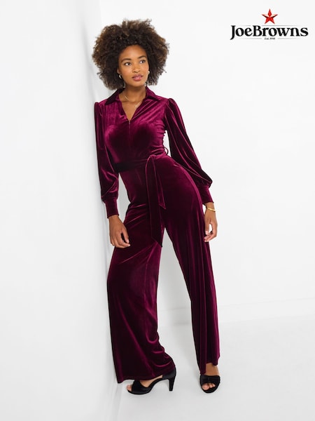 Joe Browns Red Petite Wide Leg Velour Zip Through Jumpsuit (W11469) | €99
