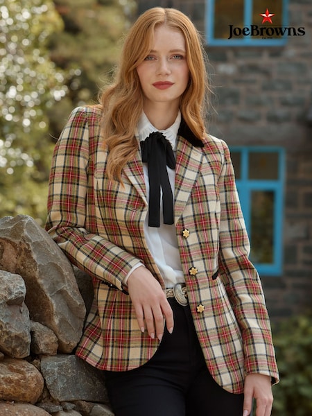 Joe Browns Cream Petite Velour Collar And Trim Check Jacket (W11480) | €121
