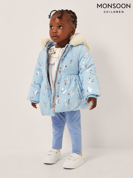 Monsoon Blue Baby Faux Fur Hooded Bow Coat (W11496) | 223 QAR - 243 QAR