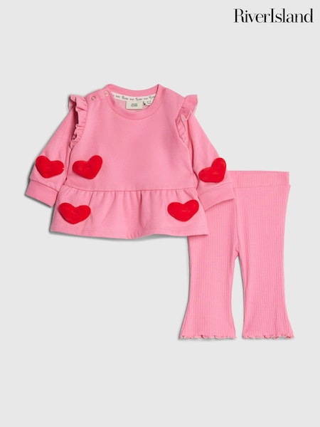 River Island Pink 3D Heart Sweat & Leggings Set (W11629) | AED151
