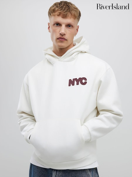 River Island Cream Oversized NYC Applique Hoodie (W11644) | €62