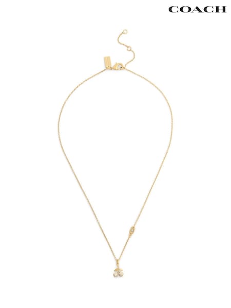 COACH Gold Tone Pavé Icons Cherry Pendant Necklace (W11740) | SGD 242