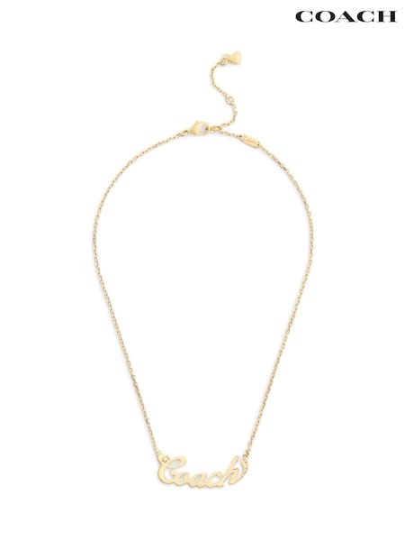 COACH Gold Tone Signature  Name Plate Pendant Necklace (W11743) | $311