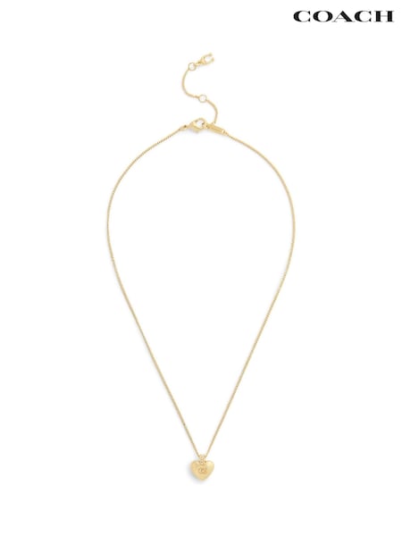 COACH Gold Tone Signature Puffy Heart Pendant Necklace (W11744) | SGD 242