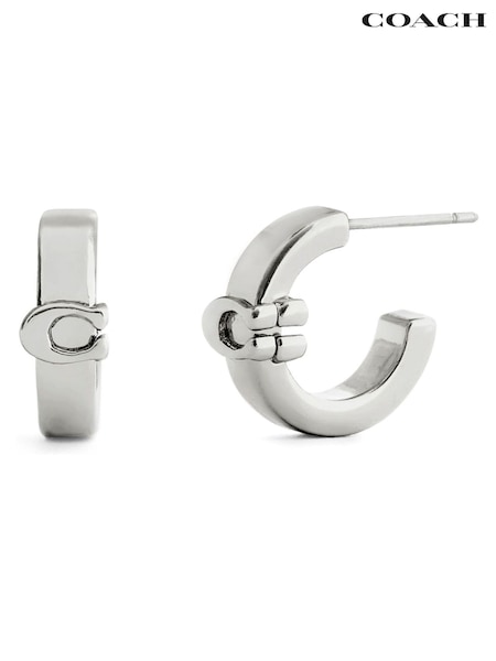 COACH Silver Signature C Enamel Huggie Earrings (W11745) | $187