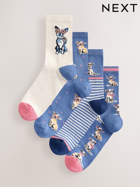 Blue Whippet Dog Ankle Socks 4 Pack (W11767) | $24