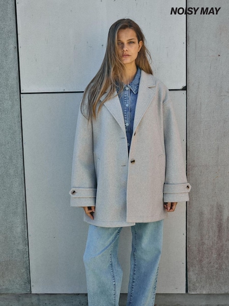 NOISY MAY Grey Oversized Button Up Coat (W11984) | SGD 116